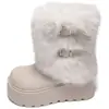 Botas de neve casuais estilosas de camurça com pelúcia, sapatos de algodão quentes e peludos de sola grossa estilo retrô de inverno, botas curtas antiderrapantes de uso duplo