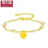 Pulseira Laço 999 Ouro Puro Fosco para Mulheres Versátil Ouro Duro 3D Pulseira de Contas de Transferência DIY Presente de Dia das Mães