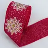 Impressão de Natal Dourada e Prateada Floco de Neve Fita de Linho Imitação Decorações para Sacola de Presente de Natal Parede de Fundo Pendurada Fita Superior