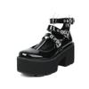 Sapatos Mary Jane Primavera e Outono Novos Sapatos Únicos Femininos Couro Envernizado Biqueira Quadrada Sapatos Pequenos de Couro Sapatos Plataforma Plataforma Impermeável Salto Alto Sapatos Plataforma Femininos