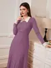 Vestido de Punto A-Line Retro Estilo Francés de Manga Larga con Cuello Clásico Elegante, Vestido Base para Otoño e Invierno, Nueva Moda Femenina Transfronteriza de Comercio Exterior