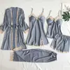 Atacado Fabricante de Pijamas Feminino Camisola Seda Imitação Roupa de Dormir Renda Conjunto Multipeças Roupa de Casa Lingerie Camisola Renda Sexy