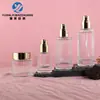 Set de botellas de vidrio de línea recta, redondas, con rayas verticales, en stock, de 30-120 ml para agua, loción y esencia, botella vacía de 30-100 g para crema facial