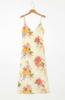 2020 Verano Nuevo Europeo y Americano Vintage Cuello en V Ajustado Cintura Estampado Floral Vestido de Tirantes Vestido Midi