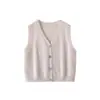 Colete de Tricô Feminino Novo para Outono Inicial, Gola V, Liso, Cor Sólida, Fivela, Cachecol Puro, Sem Mangas, Curto, Emagrecedor, Para o Trabalho, Empilhado