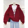 Chaqueta de Estilo Coreano para Primavera y Otoño, Oversize, Estilo Corto, Forrada de Felpa, Sudadera con Capucha Holgada, Cárdigan con Cremallera, Top Versátil