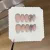 TaoxiliPrincesa DiamanteRosa Melocotón Energético y Lindo Degradado Blanco Lechoso Pedrería 3D Uñas Portátiles Hechas a Mano