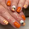 Uñas Postizas Cuadradas Cortas de Calabaza Naranja para Acción de Gracias, Estilo Rústico Vintage, Uñas Falsas Desmontables al por Mayor