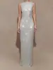 Moda Europeia e Americana Feminina Comércio Exterior Outono Novo Cor Sólida Sexy Cintura Marcada Justo Elegante Zíper Fenda Longo Vestido