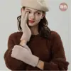 Luvas de Pelúcia Quentes de Inverno para Mulheres, Luvas à Prova de Frio para Passeio ao Ar Livre, Luvas de Tricô com Dedos, Cor Sólida Simples, Luvas Espessadas