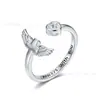 Anillo Cruzado de Diamantes con Alas de Ángel Nuevo de Moda Transfronterizo Europeo y Americano Anillo Abierto de Pareja para Mujer Plata S925