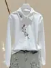 Camisa elegante de estilo francés con cuello polo bordado para mujer, top básico versátil de manga larga, nueva colección primavera y otoño, transfronterizo europeo y americano Amazon