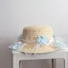 Nuevo sombrero de sol para niños estilo ins para primavera y verano, lindo sombrero de paja para niñas con cintas de encaje, sombrero de sol estilo Hepburn