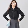 Camisa Negra de Manga Larga Nueva para Mujer Primavera y Otoño 2026, un top popular y elegante este año, viene con un collar