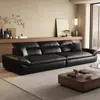 Nuevo Sofá Velero de Lujo Ligero Estilo Italiano, Piel Genuina Encerada al Aceite, Adecuado para Apartamentos de Alquiler, Uso Doméstico, Sala de Estar, Dormitorio, Diseño Rectilíneo Integrado