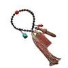 Pingente de Cobre com Mantra Taoísta de Nove Caracteres com Coloração de Cinábrio, Ornamento com Escrita Manual, Borla Tecida à Mão, Pingente para Bolsa, Ornamento para Pendurar no Carro