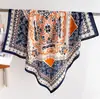 Bufanda Cuadrada Grande de Seda 90 Europea y Americana Transfronteriza Versátil Espiga Pañuelo para la Cabeza Estampado de Anacardos Retro