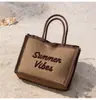 Bolsa Tote Bordada com Letras de Grande Capacidade 2025 Nova Moda Primavera/Verão Bolsa de Palha para Trabalho e Deslocamento Bolsa de Ombro