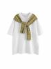 Camiseta com Gola Xale xadrez de cor contrastante, estilo falso duas peças, para homens, Nova Moda High Street 2025, Marca de Design Nicho, Top Spliced de Manga Curta