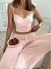 Conjunto de Camisola Patchwork Rosa Suave Estilo Coreano com Calça Wide Leg, Conjunto de Duas Peças de Verão Confortável para Mulheres, Transfronteiriço Europeu e Americano