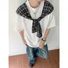 Estilo Coreano Verano Diseño de Nicho Camiseta a Cuadros con Falso Dos Piezas en Contraste Tops de Marca de Moda para Hombres y Mujeres