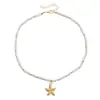 Joyería transfronteriza europea y americana, elegante y delicado collar de perlas blancas de nácar en forma de tubo y estrella de mar, collar estilo resort ins serie marina