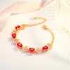 Pulsera Kalamei Love Clover Rubí Chapada en Oro de 18 Quilates Moda Campanilla de la Mañana Pulsera de Piedras Preciosas Coloridas Diamante
