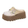 Pantuflas de verano para mujer para exteriores con diseño hueco, sandalias casuales de media zapatilla con plataforma de suela gruesa de 7 cm