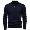 Suéter Masculino de Comércio Exterior 2026 com Gola Alta, Meio Zíper, Tricô Pulôver com Forro de Fleece, Suéter Casual para Homens