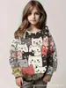 Sudadera con capucha de manga larga para niñas, Gato Impreso en 3D, Primavera y Otoño, Casual, Dibujos Animados, Tops para Exteriores para Niñas, Suministro