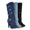 Deseo AliExpress Comercio Exterior Talla Grande Botas de Mujer Mezclilla Fideos Botas Medias Hebilla de Cinturón Tacón Delgado Tacón Alto Talla Grande Botas de Mujer