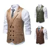 Chaleco de Traje Retro para Hombre Europeo Chaleco de Traje Estampado de Gamuza Chaleco de Solapa Retro de Doble Botonadura