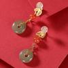 Pendientes largos y elegantes de estilo retro para mujer, con personalidad de jade natural, hoja de bambú y temperamento de palacio antiguo, Ciudad Prohibida de oro antiguo.