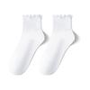 Calcetines cortos de madera blancos y negros para mujer, calcetines cortos a juego para primavera y otoño, zapatos de cuero pequeños, calcetines japoneses de encaje hasta media pantorrilla, entrega de una pieza