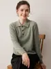 Suéter 100% cachemira pura para mujer, top versátil de punto liso, color liso, cuello polo, jersey, cálido suéter de manga larga