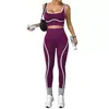 Conjunto de Yoga Bloco de Cor Contínuo para Mulheres Calça Longa Fitness Levanta Bumbum Cintura Alta Conjunto de Duas Peças