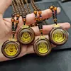 Collar Colgante de Buda Guanyin Chapado en Oro para Hombres y Mujeres, Colgante de Figura de Buda de Doble Cara para Mujeres, Colgante Chapado en Oro con Marco de Madera Imitación, Regalo de Zona Turística