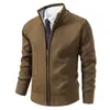Cárdigan Grueso de Punto para Hombre con Cuello Alto y Cremallera Otoño Invierno Plus Terciopelo Espesado Abrigo Suéter Casual de Negocios Top Cálido