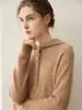 Novo suéter de tricô com capuz de lã de cashmere para outono e inverno, blusa de moletom casual solta com botões florais de manga comprida para mulheres com capuz