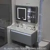 Gabinete de baño con lavabo integrado de piedra chapado en oro de lujo ligero estilo italiano, juego de tocador para baño