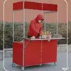 Carrito de Comida Móvil, Carrito de Bar para Puesto Callejero, Estante de Snacks Europeo, Diseño Plegable, Carrito de Delicatessen de Acero Inoxidable, Restaurante