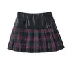 Ropa de Mujer Transfronteriza 2026 Nueva Moda Europea y Americana Versátil Casual Simple Patchwork de Cuero PU Falda Larga de Cuadros Mujer M6068