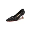 Zapatos de tacón alto 9169 de suela roja, tacones de aguja de punta fina para mujer, zapatos negros de lentejuelas para fiesta en discoteca, zapatos sexys para mujer para eventos anuales
