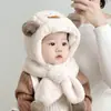 Gorro y Bufanda para Niños Todo en Uno Lindo Dibujo Animado Invierno Terciopelo Engrosado Cálido A prueba de Viento Protección para Orejas Gorro de Felpa para Niños y Niñas