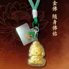 Pingente Amuleto Buda Pacífico Dourado, Folha de Ouro Puro 999, Cordão para Celular, Chaveiro Criativo Cultural de Desenho Animado Atacado