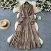 Vestido Polo de Luxo Leve Estilo Francês com Manga Lanterna para Mulheres Verão Cintura com Tiras Super Feérico e Bonito Elegante Saia Longa
