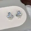Brincos de Franja Inteligentes com Flores Azuis de Esmalte Pingado Estilo Coreano Fresco Luxo Acessível Brincos de Nicho Adequados para Mulheres no Verão