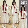 Mujeres Embarazadas Otoño Invierno Dulce Holgado Bloque de Color Chaleco Vestido Suéter Chal con Pompones Rojos Conjunto de Capa Base Tejida