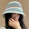 2025 Nuevo Sombrero de Pescador Tejido para Viajes de Primavera y Verano para Mujer, Sombrero de Cubo Delgado Transpirable para Mostrar la Cara, Cubre Cara Pequeña, Sombrero de Cubo