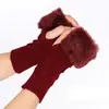 Luvas de tricô com meio dedo de pele de coelho sintética para outono e inverno, para mulheres, comprimento médio, espessadas, quentes, peludas, sem dedos para escritório, de fronteira